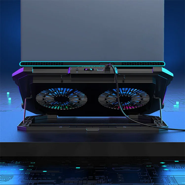 Регулируемая по высоте 2 вентиляторы охлаждающая подставка под ноутбук RGB игровая охлаждающая подставка для ноутбука с двойным портом USB