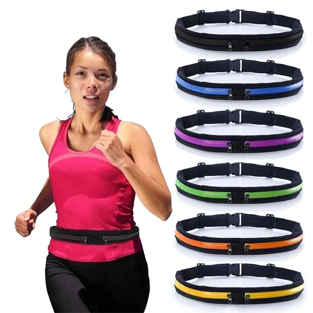 Adjustable sport fitness  elastic waterproof slim dual pockets running belt waist bag