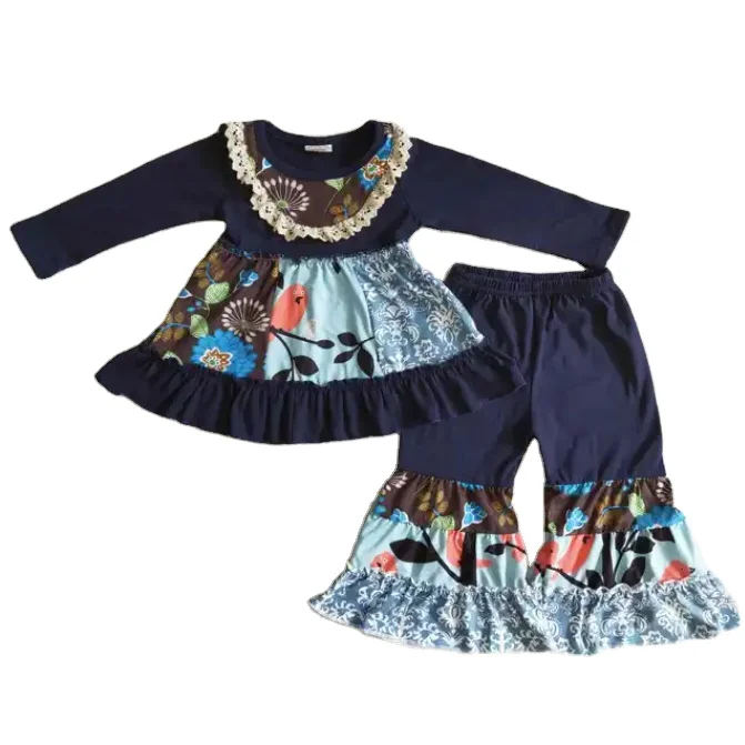 Kids Girls Happy New Year Bell Bottom Pants Boutique Outfit toddler girl french knot dress  set kids spring flower clothes