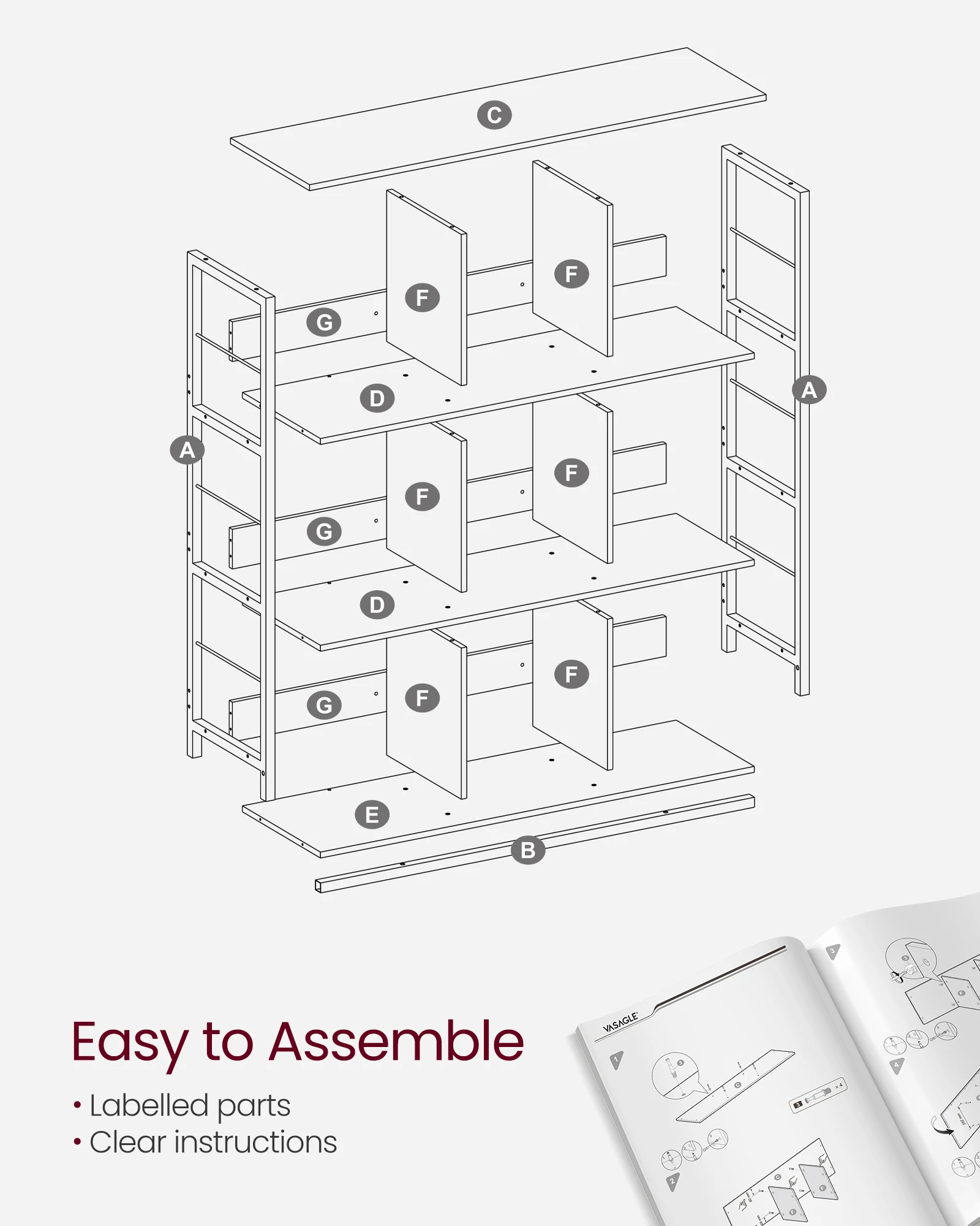 Промышленная лестничная полка VASAGLE 3-уровневая для хранения Офисная Книжная Полка