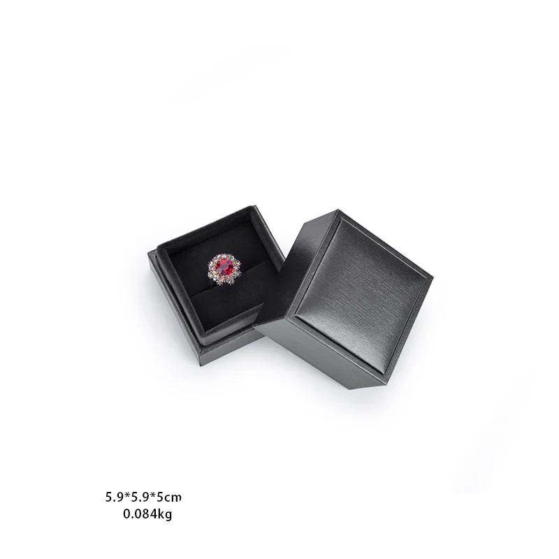 MJJ custom Lid and  Cover smooth Silver gray brushed PU leather jewelry box with black fibre
