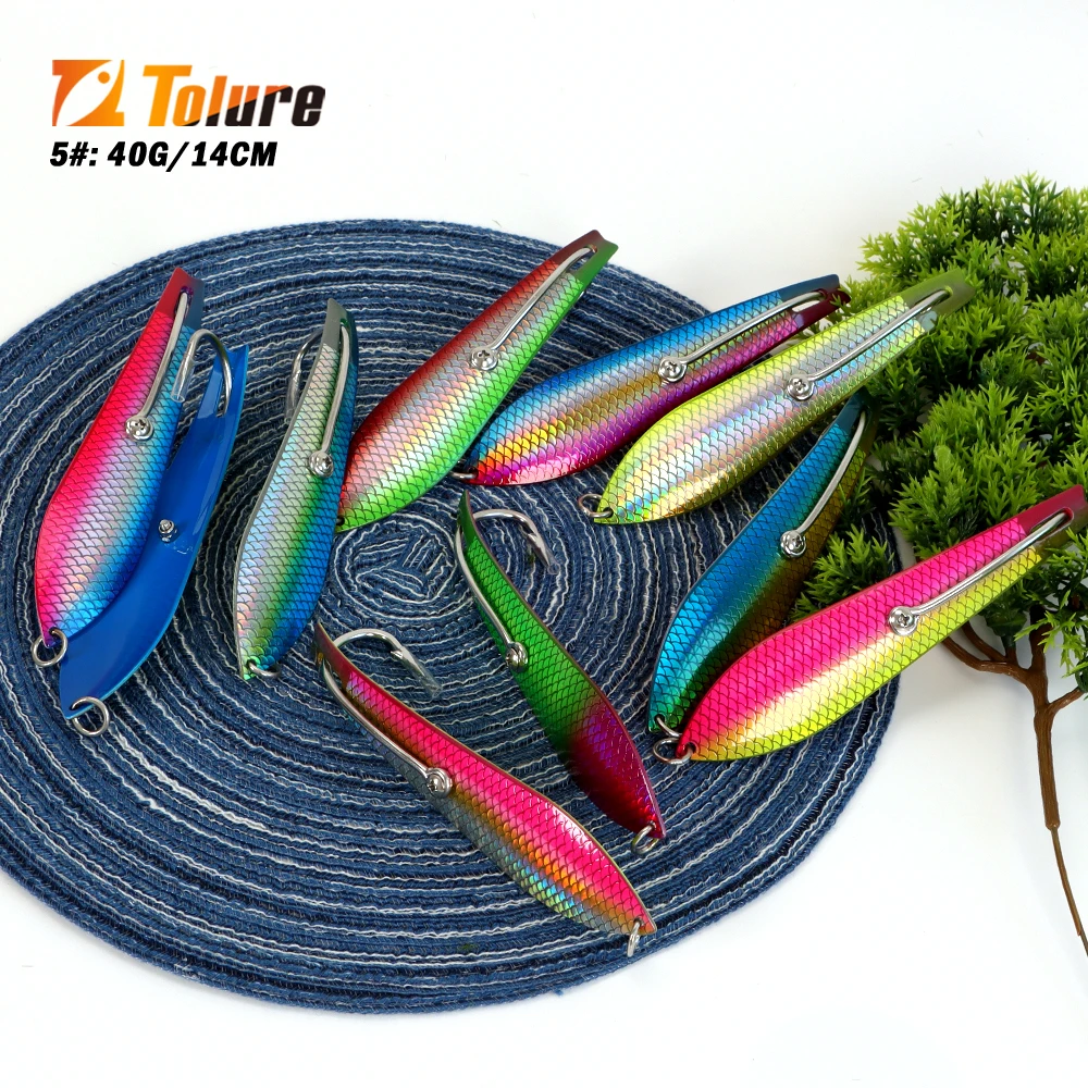 Trolling  Spoon lure 40g 14cm Fish scale laser design Stainless Steel Metal Spoon Lures with Screw style