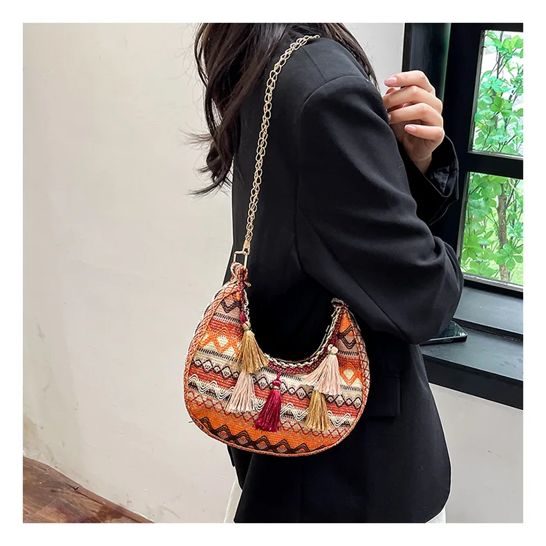 Summer Beach Boho Ethnic Style Crossbody bag For Women Bohemian Tassel Satchel Shoulder Messenger Bags