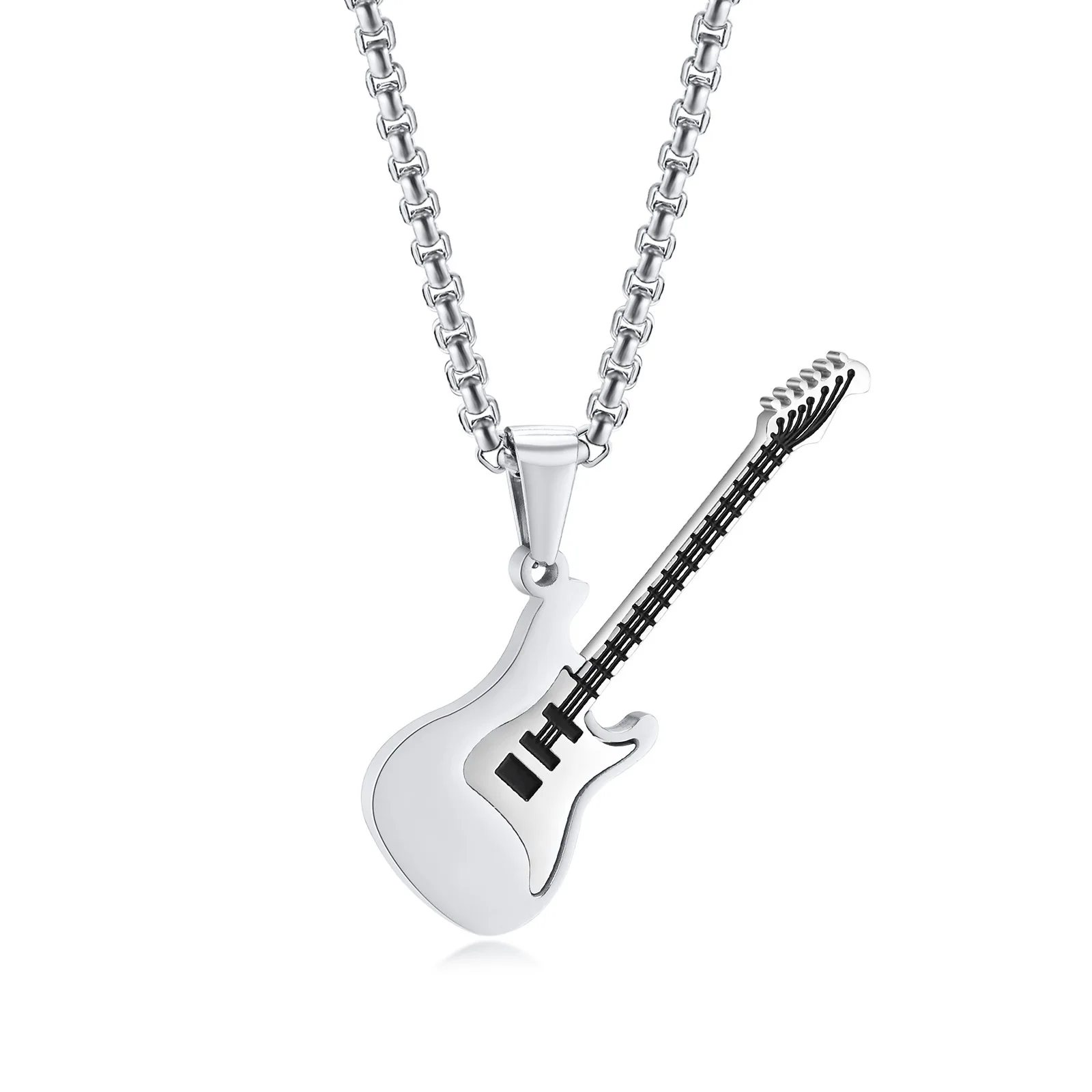 Personality Men Titanium Steel Necklace Jewelry Trendy Hip Hop Stainless Steel Guitar Pendant Street Classic Fashion Personality