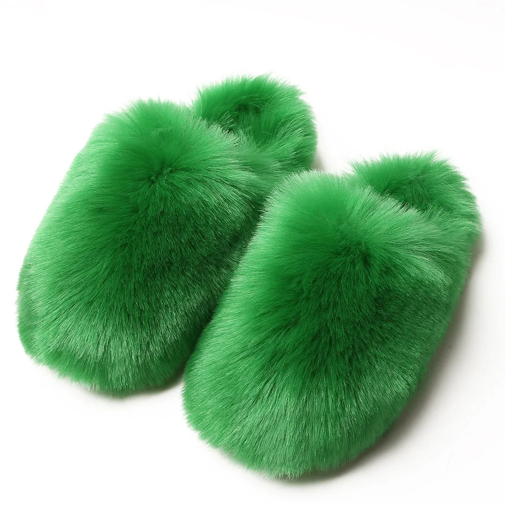 Wholesale warm plush fluffy shoes fluffy slippers female autumn and winter home warm imitation fur non-slip set toe hair drag