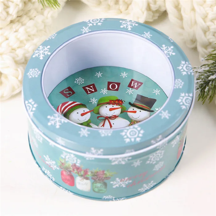 christmas gifts 14cm round metal tin cans candy box in stock