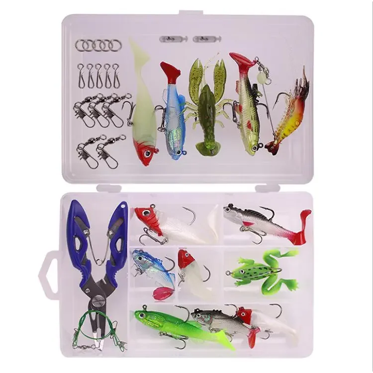 fishing tackle gear artificial crankbait minnow popper vib hard and soft fishing lure set bait kit