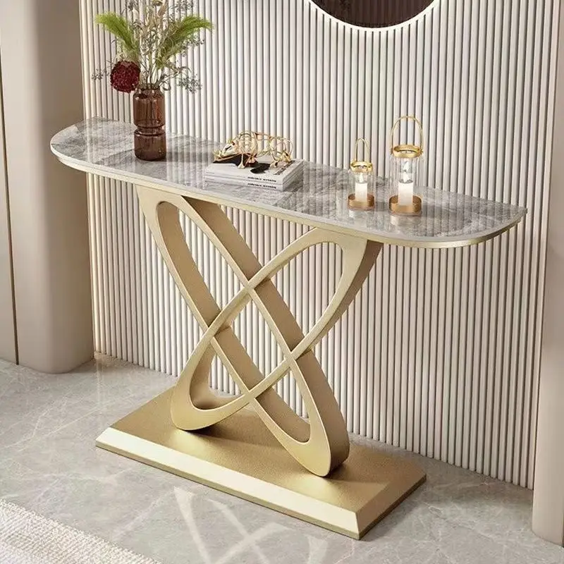 Gold Mirror Narrow Elegant Hallway Metal Wooden Modern Side Console Table