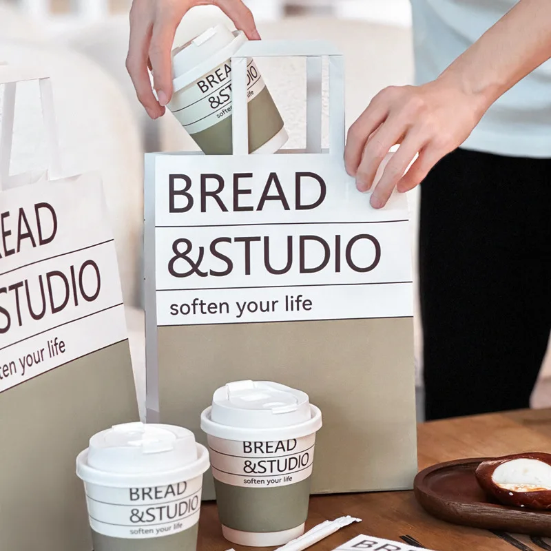 Hot selling custom printing shopping packaging restaurant coffee food delivery carrying reusable kraft paper bags