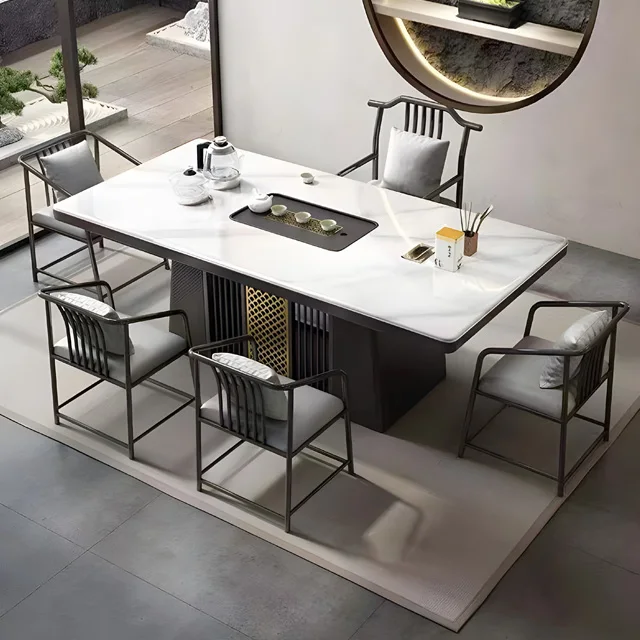 Italian light luxury slate tea table and chair combination office home balcony kung fu tea table and kettle integrated