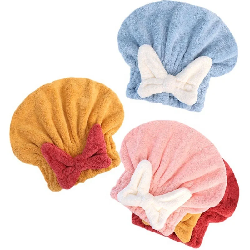 Microfiber Hair Drying Towels Head wrap with Bow-Knot Shower hat Hair Turban HairWrap Bath Hat Head Towel to Dry Hair Quickly