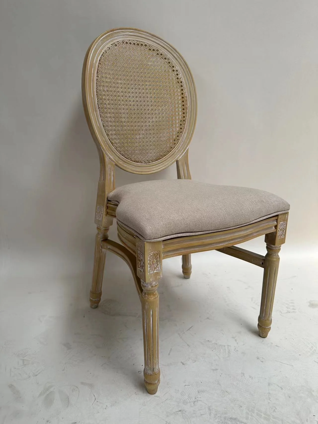 Plastic KD Stackable Cane Wicker Rattan Round Back Wedding Event Dining Ghost Chair