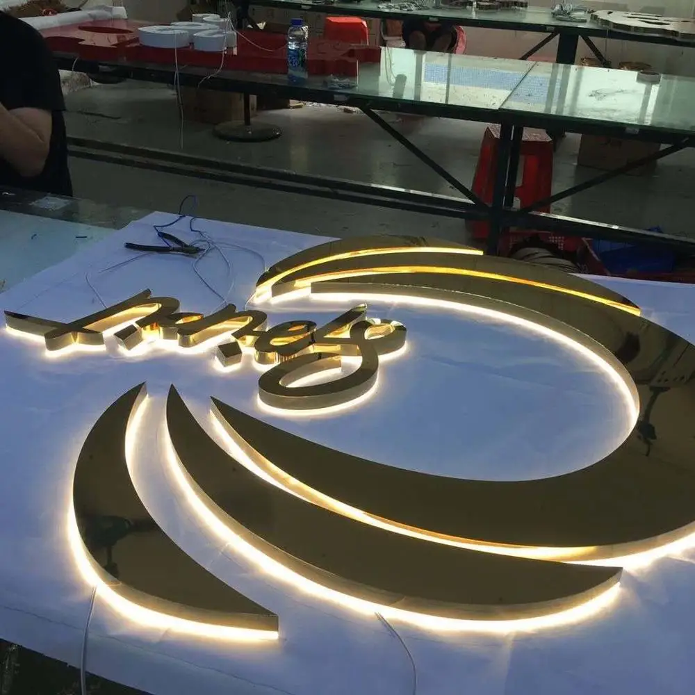 Custom made high quality company Logo 3D stainless steel Letter Sign Outdoor LED Sign