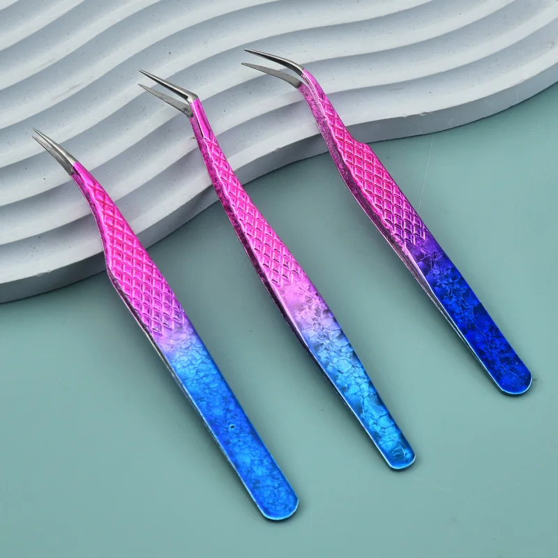 Custom logo Private Label Pink Plastic Lashes Applicator Tweezers Bulk Magnetic Lash Tweezers packaging False Eyelash Tweezers