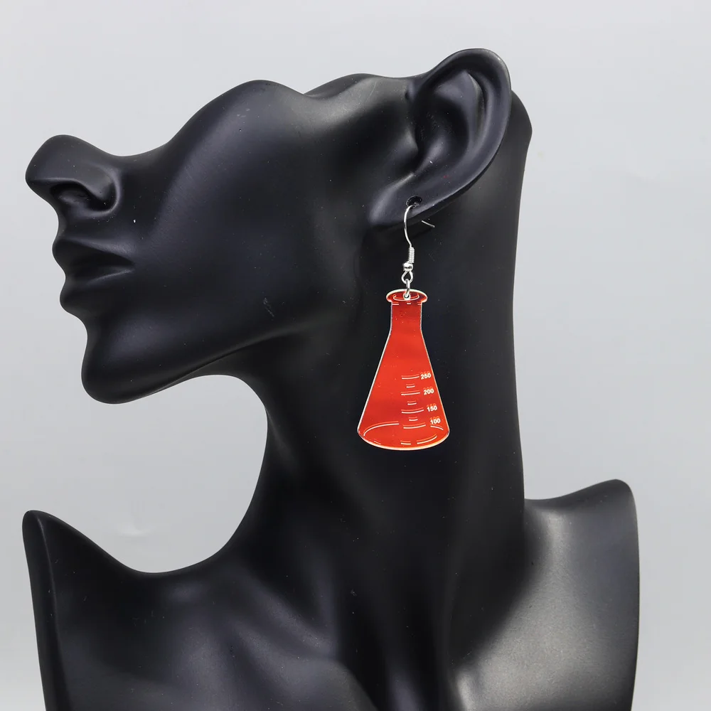 Cheap FMCG Jewelry Different Measuring Cups Beaker Containers Simple Laser Geometric Pendants Asymmetrical Acrylic Drop Earrings
