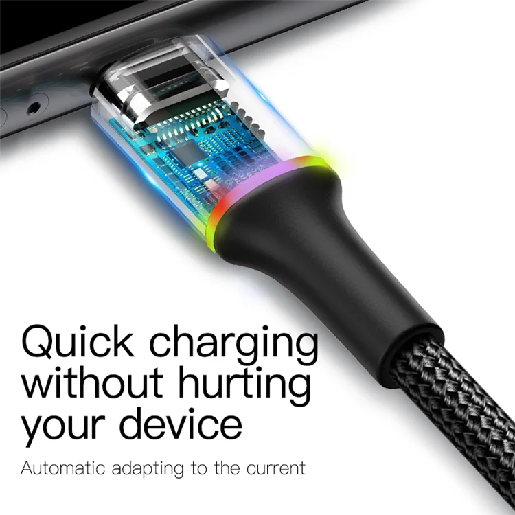 Поддержка кабеля baseus tech Led Usb Type-c с дышащей Цветной