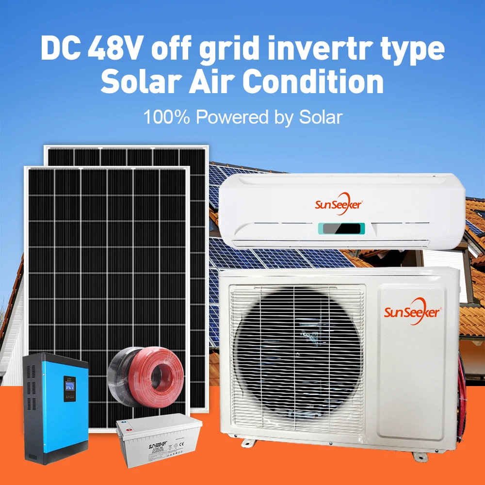 Solar Dc Off Grid Air Conditioner Dc 48V 60V 18000 Btu 1 Ton 1400W 100% Off-Grid Power Solar Powered Air Conditioner System