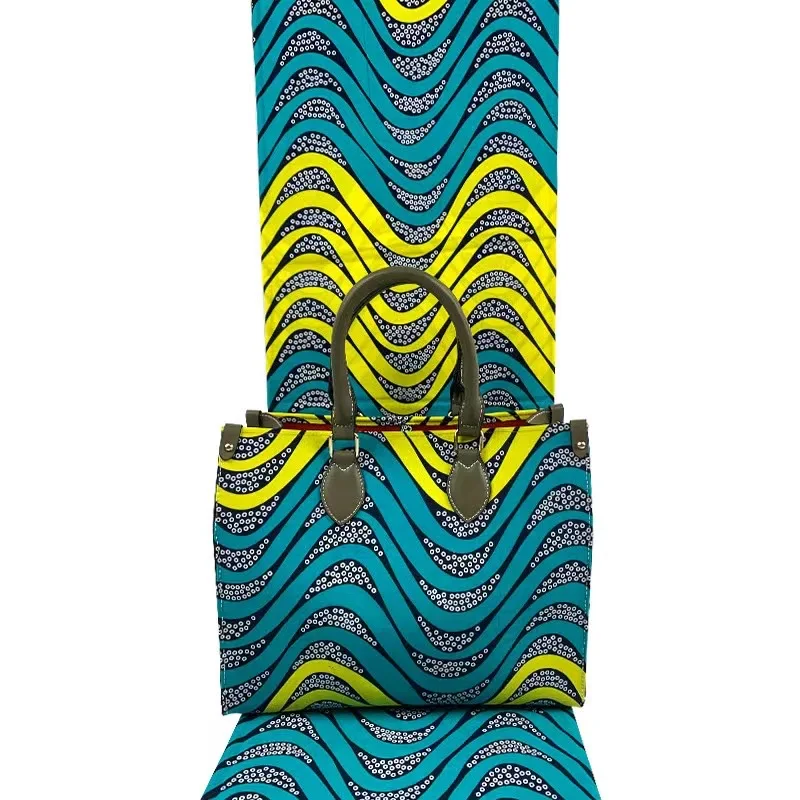 New styles 100% cotton printed fabric 6 yard/lot ankara wax with big bag for women set