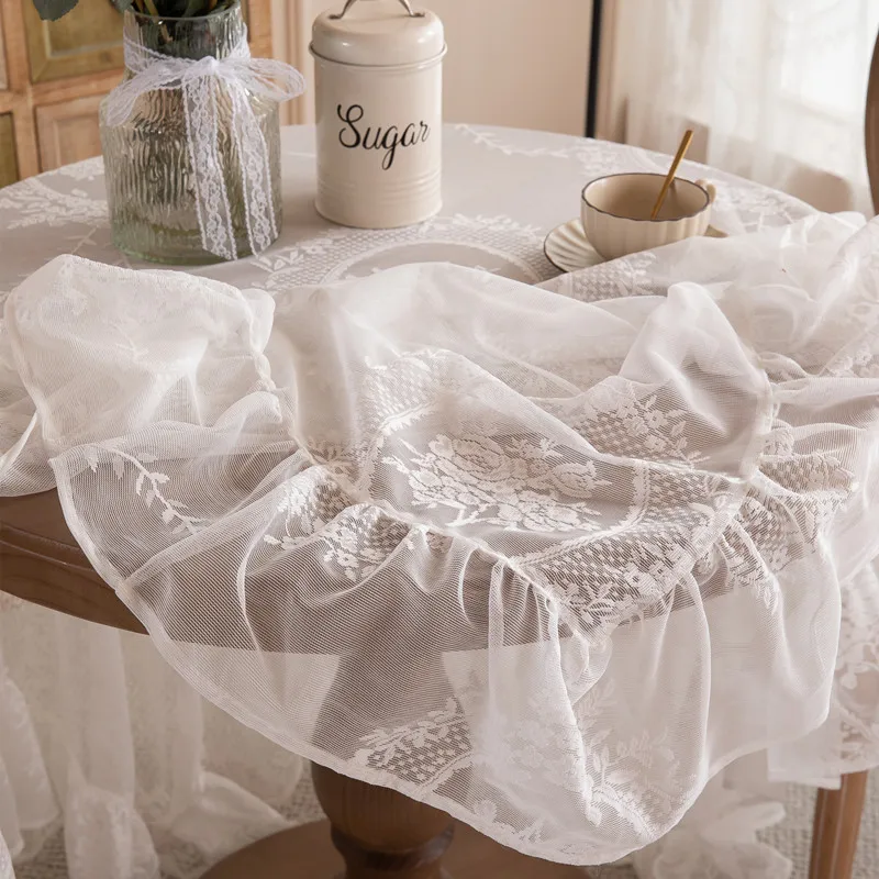 French home decoration round table cover cloth tea table wedding pastoral white lace tablecloth