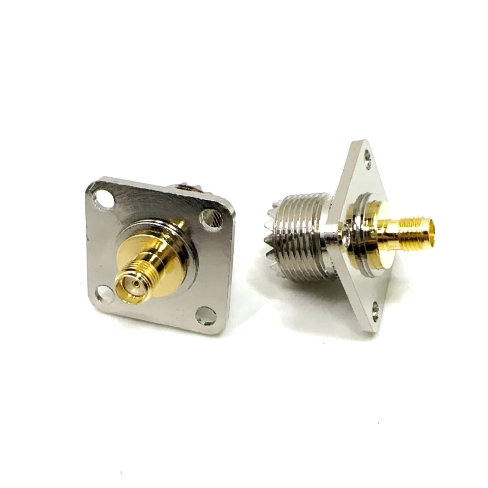 SO239 UHF Female To SMA Female Flange Connector UHF To SMA 4Hole Flange Panel Mount Socket RF Coaxial Adapters Brass Copper