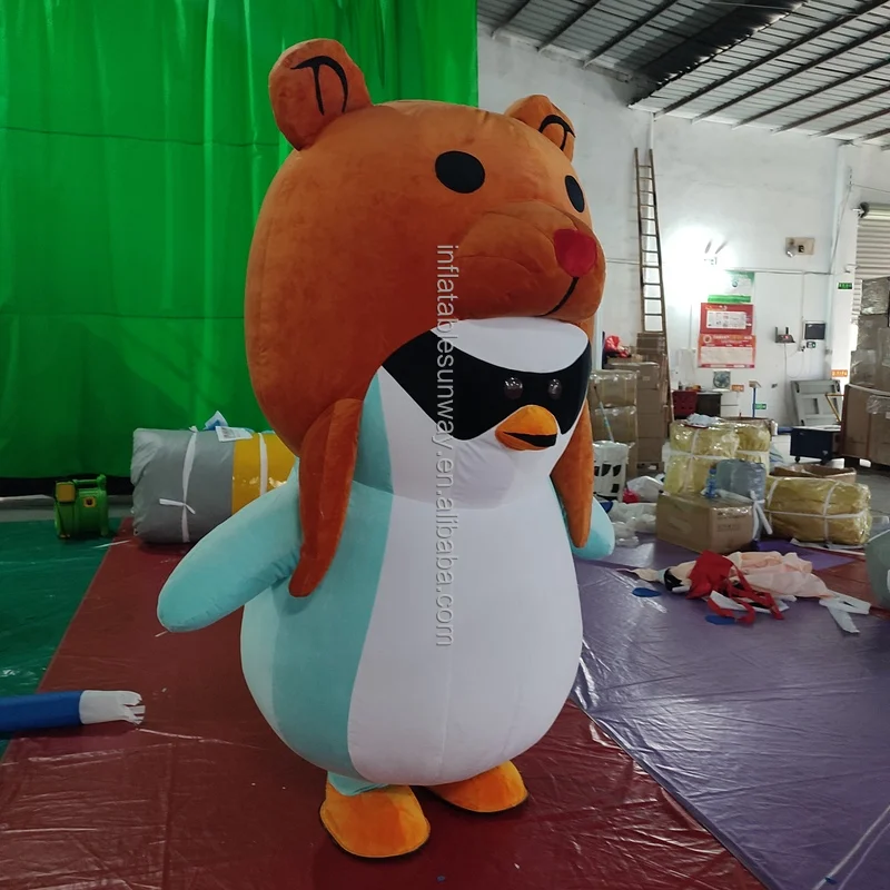 High Quality Inflatable cartoon Mascot giant inflatable fur blue penguin fur costume mascot costumebear hat