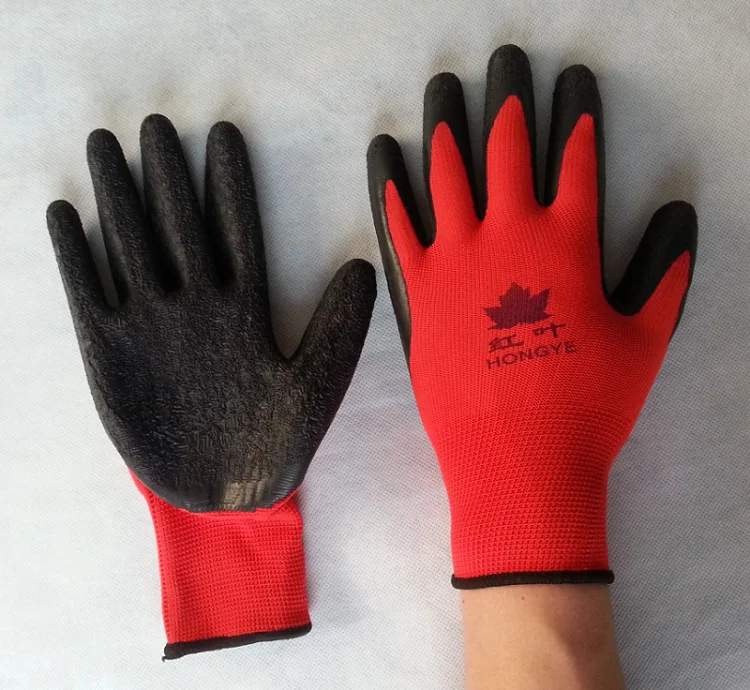 Heavy Duty Safety Hand Latex Construction Work Gloves wrinkle latex palm coated safety gloves cotton knitted rubber  gloves