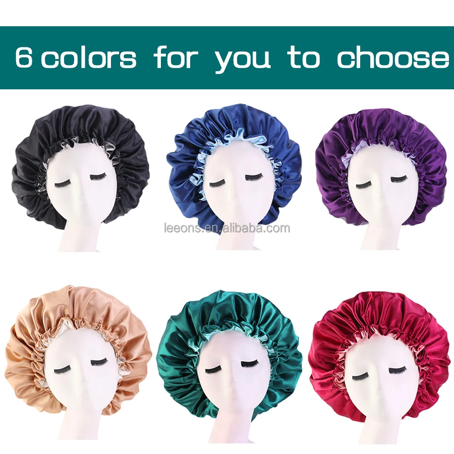 Leeons Cheap Adjustable Satin Bonnet Sleep Cap Silky Satin Cap For Night Sleeping Hair Bonnet Waterproof Bathing Accessory