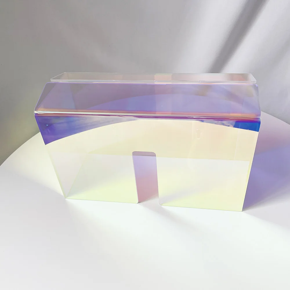 Custom Colorful Square Acrylic Tissue Case Paper Box For Restaurant Luncheon Napkin Holder Iridescence Acrylic Tissue Box