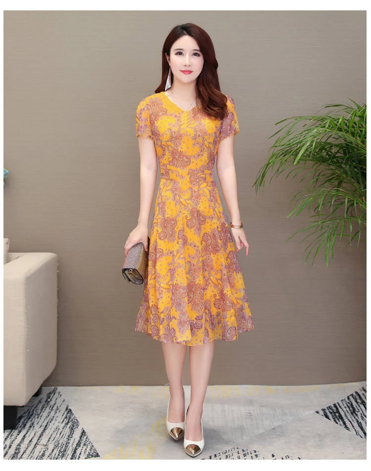 
New dress female large size mesh dress cheongsam type mother casual dress in the long paragraph big pendulum A word skirt 