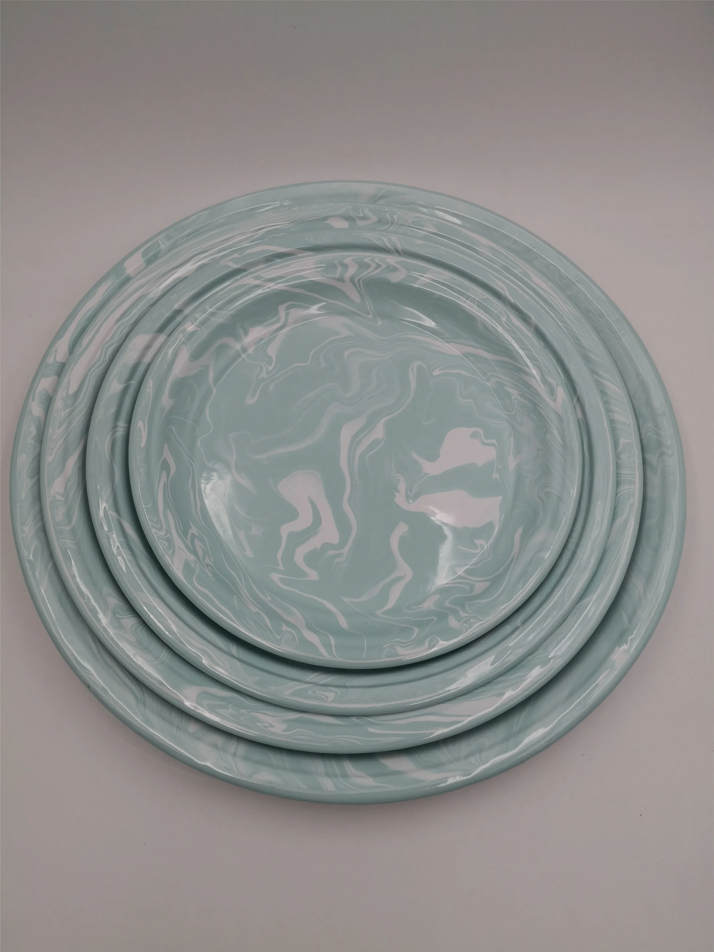 Round Enamel Metal Tray Set Pie Dish Food Dish