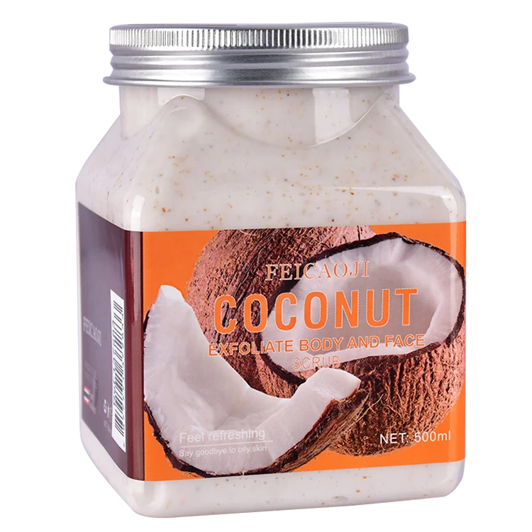 wholesale custom private label FEICAOJI body care bodyscrub  skin care whitening exfoliating coconut fruit  scrub