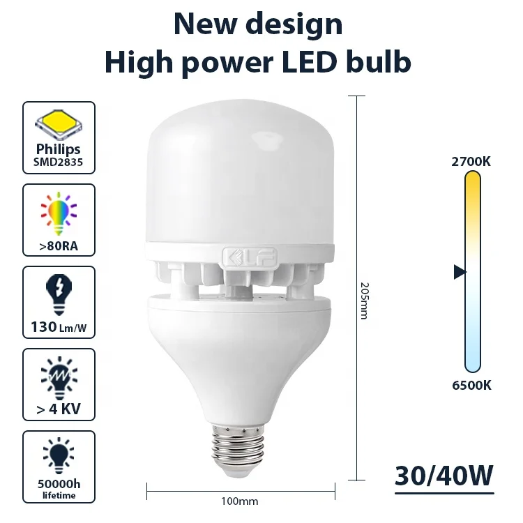Chip LEDs 2835 30W/40W led lamp bulb 3300 /4400 lumni AC85-265V LED t-shape bulbs RA>80  led light bulb