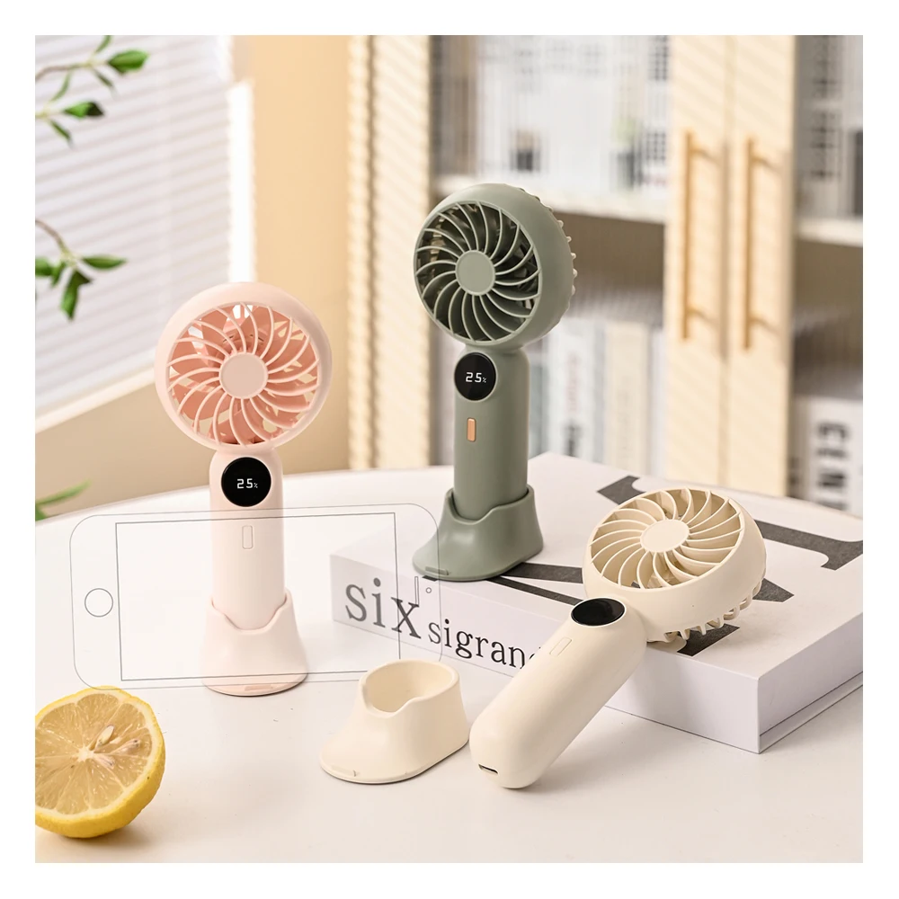 2024 new design high quality USB rechargeable 1200mAh  battery display portable air cooling stand base handheld small mini fan