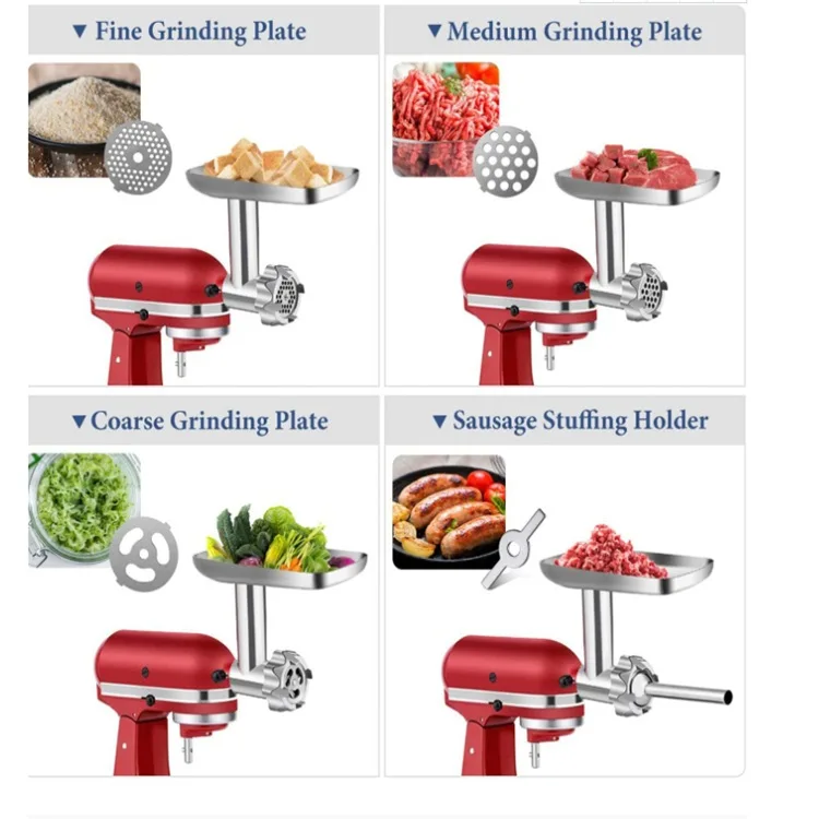 Meat Grinder Attachment for Kitchen Stand Mixers Accessories Included 3 Sausage Stuffer Tubes and 4 Grinding Plates