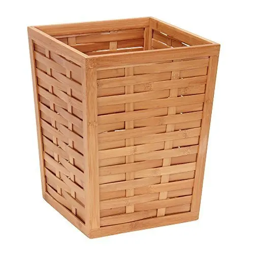 Unique Waste Paper Bin 10 x 6.5 x 12 inch Bamboo and Wooden Waste Bin