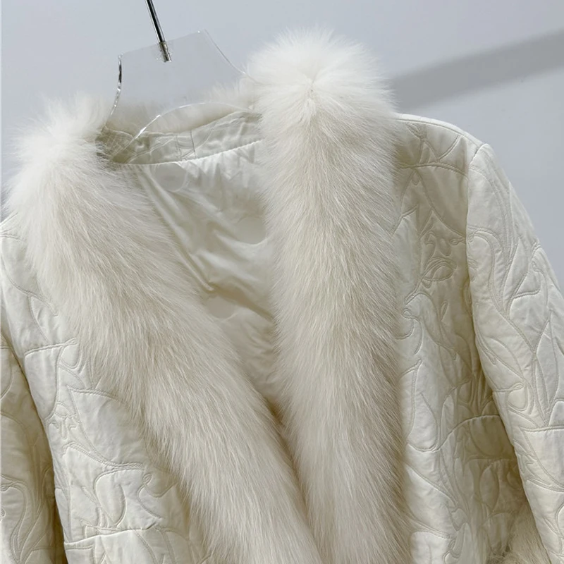 New arrival real fox fur trim down coat women fashion fur style winter jackets custom logo luxury lady fur coats