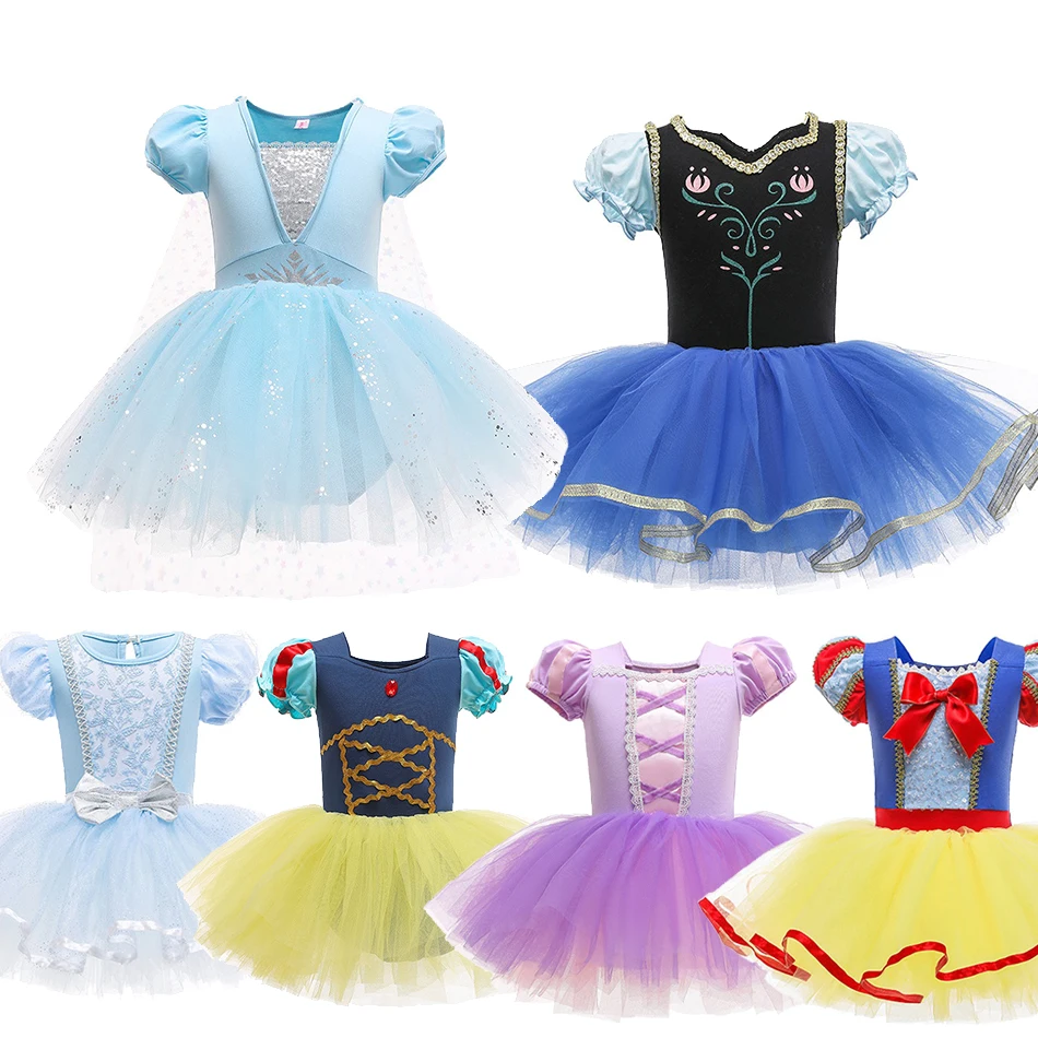 Children Princess Dress Kids Anna Ball Fancy Vestidos Little Girls Snow White Halloween Clothing Performance Tulle Leotard