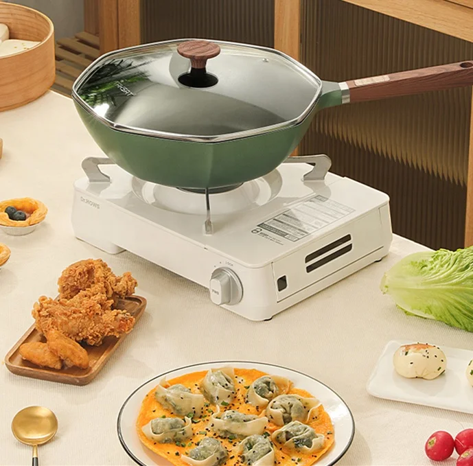 30cm Yellow Star Anise Wok Large Capacity Lightweight Octagonal Nonstick Aluminium Saute Pans
