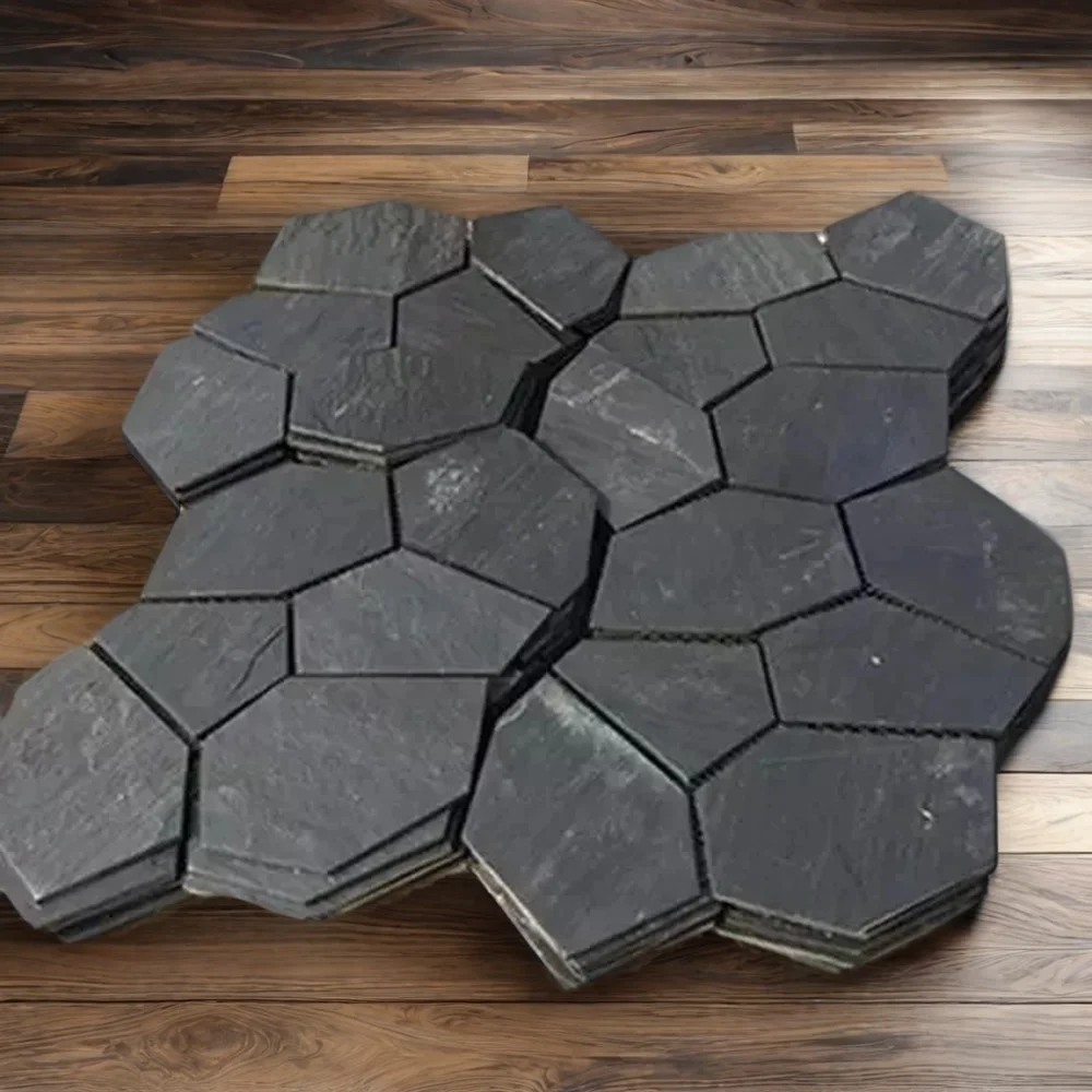 Modern 3D Garden Design Black Flagstone Slate Floor Tile Antacid-Resistant Natural Stone Block Paving Stone Slabs Outdoor Hotel