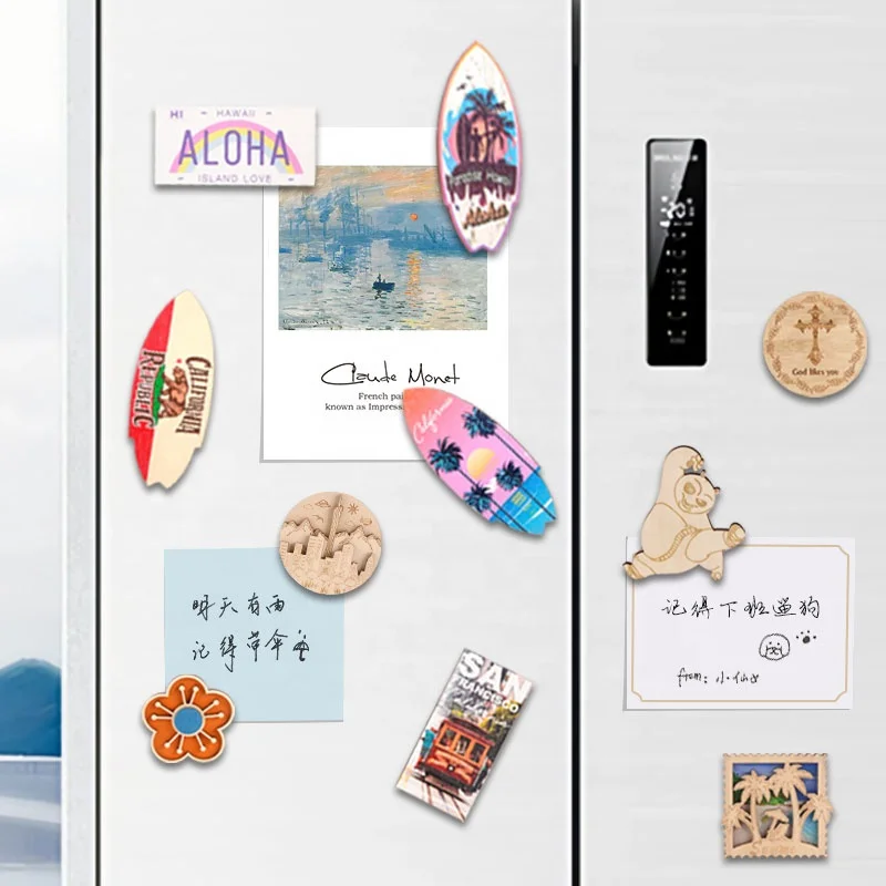 New style laser cutting wood fridge magnet customised UV printing wooden hexagon fridge magnet