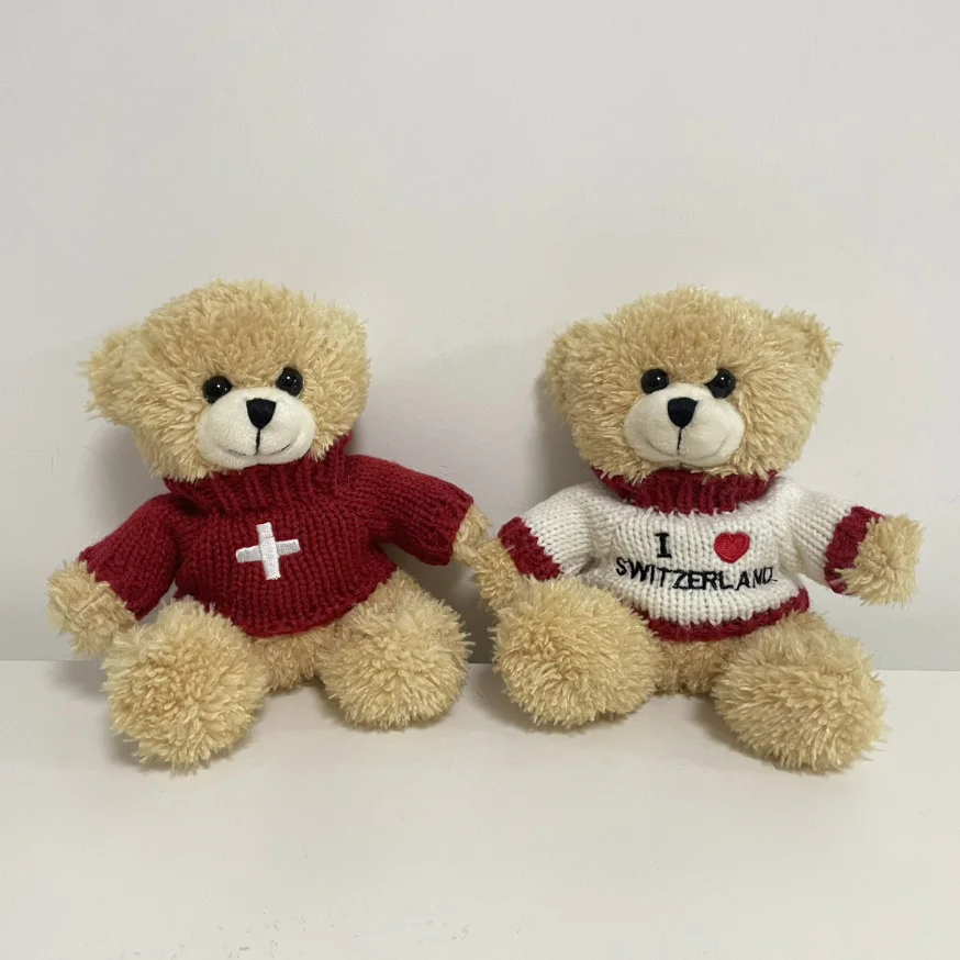 Customized sublimated logo plush teddy bear with red t shirt stuffed cartoon sitting bear with T-shirt Plush dolls kids Gift