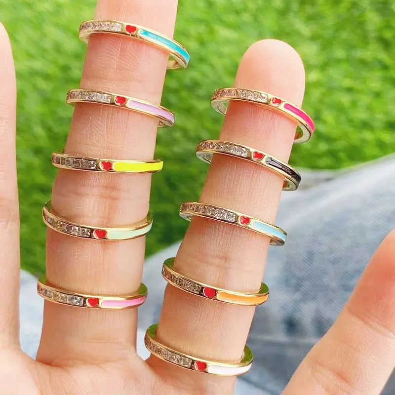 Jewelry wholesale new design enamel jewelry open ring cubic zirconia micro pave heart ring for women