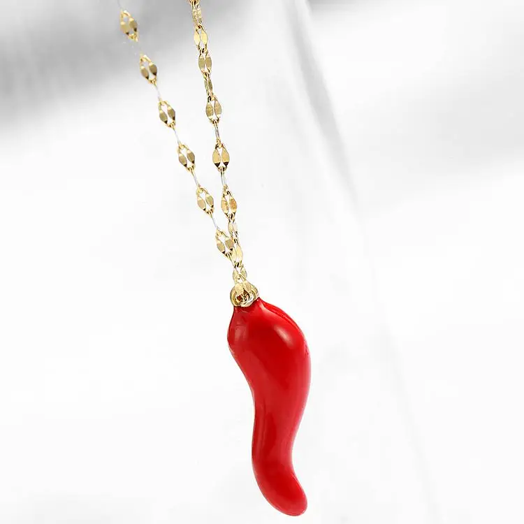 Red Pepper Necklace Gold Plated Simple Stainless Steel Fashion Pendant Necklace