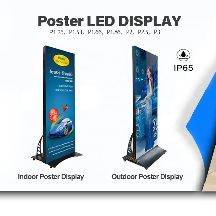 P2.5 Portable Smart Digital Advertising Player LED Screen Movable Flooring Standing Outdoor LED Poster Display with wheels