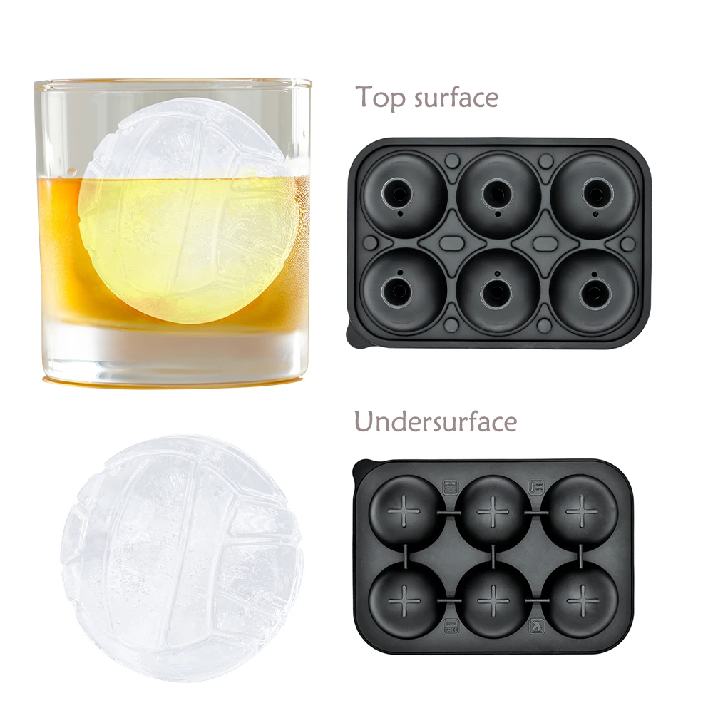 Benhaida Easy to Release Whiskey Large Ice Ball Maker 6 Cavity BPA Free Leakproof Volleyball Ice Tray with Funnel