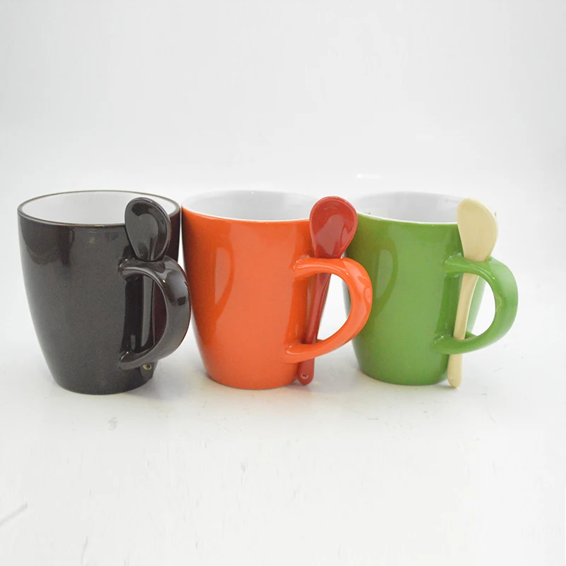 Custom ceramic coffee glaze two-tone solid color glazed stoneware mug with spoon