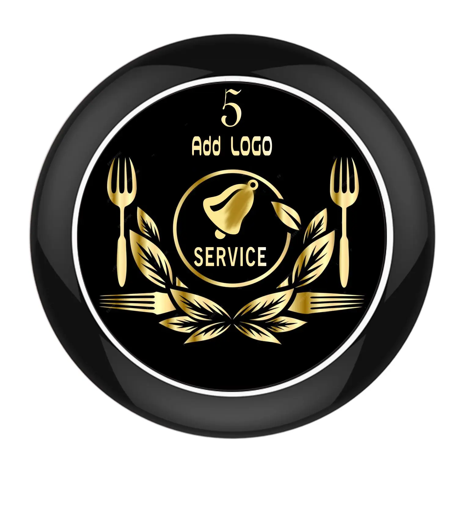 1 key  button in French Spanish Italian Arabic Russian or any other language with customized logo for restaurant service calling