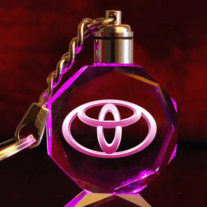 Carved inside the crystal keychain car logo custom LED colorful luminous pendant gift manufacturers wholesale