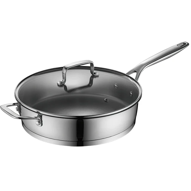 24cm Stainless Steel Nonstick Frying Pan Tempered Glass Lid Deep Frypan For Induction Cooker And Stoves Hotel