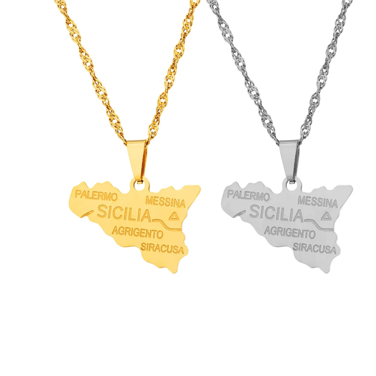 Новинка 2022 ожерелья с подвеской в виде карты Италии и Сицилии названием города золотого цвета из нержавеющей стали итальянской Сицилией ювелирные изделия для женщин подарки